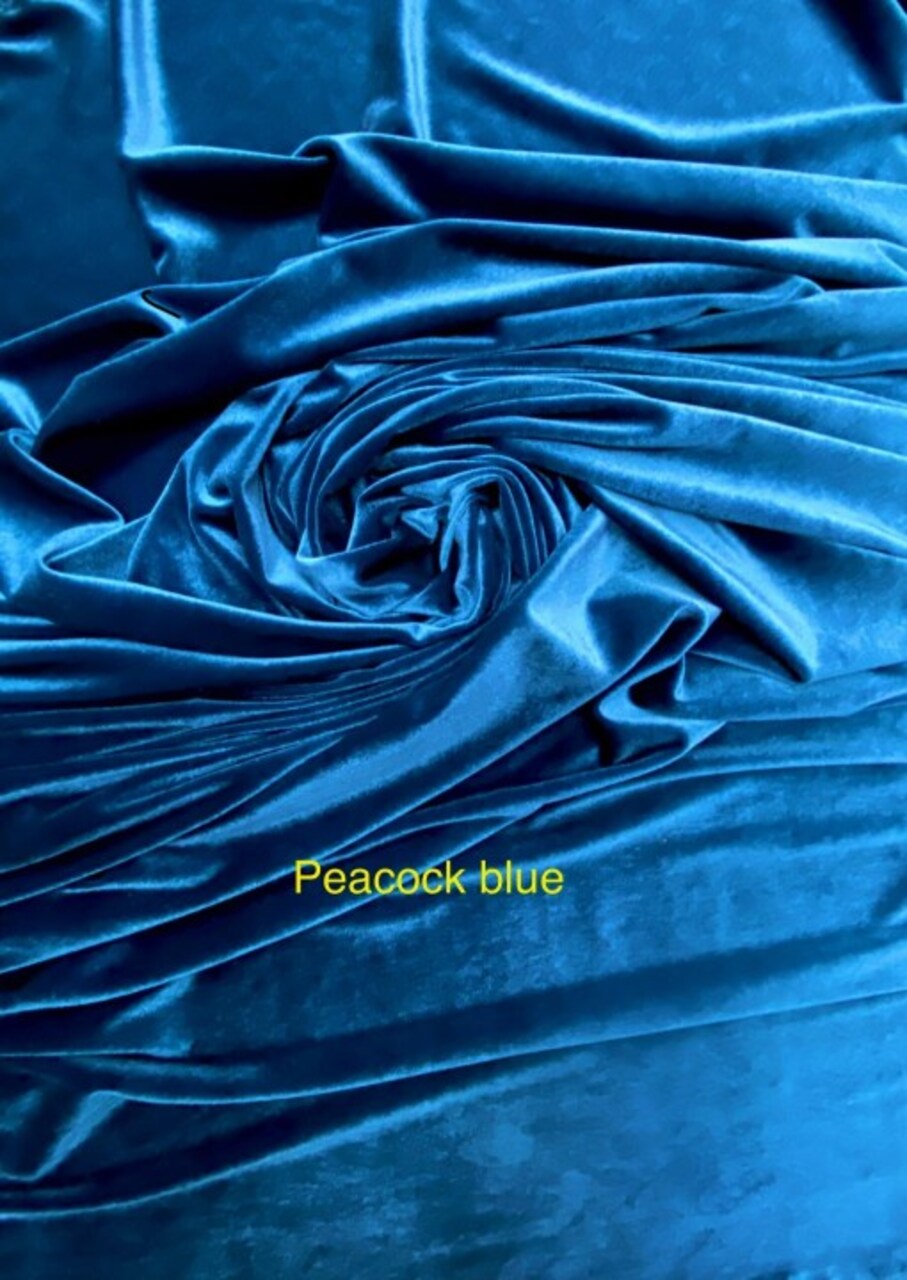 1 Yard Peacock Blue Stretch Velvet Fabric with Silky Texture and Flowing Drape for Sewing Projects 58/60 Inch Wide